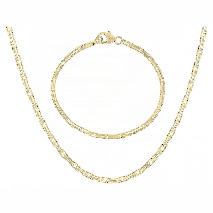 Cardano Chain And Bracelet Set In 18K Gold Over Bronze