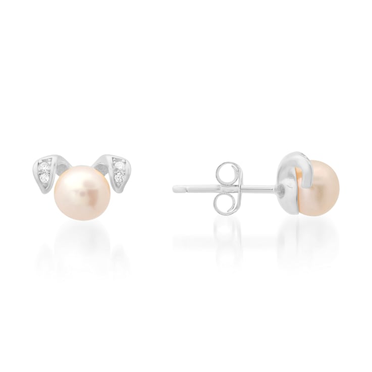 6mm Cultured Freshwater Pearl And White Cubic Zirconia Rhodium Over
Silver Dog Earrings 0.02ctw