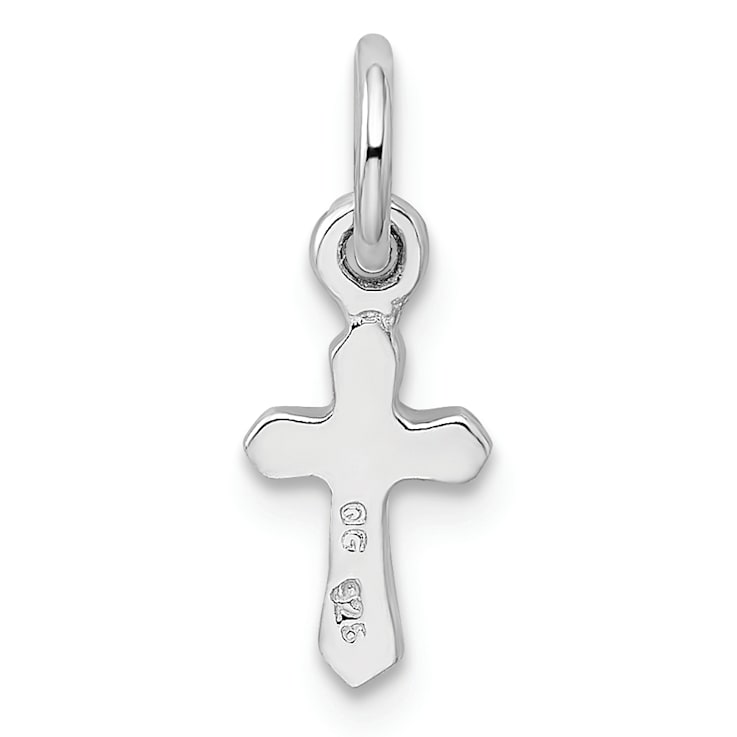 Rhodium Over Sterling Silver Child's July Red Preciosca Crystal Cross Pendant