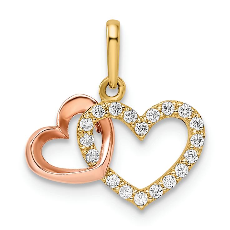 14K Two-tone Gold  Cubic Zirconia Hearts Pendant