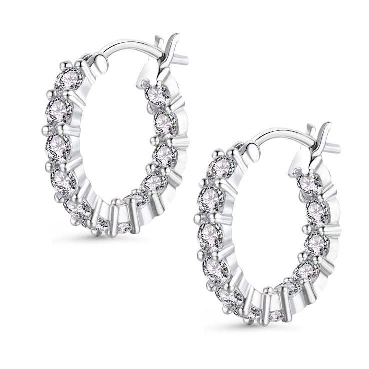 CZ Inside-Out Hoop Earrings In Sterling Silver