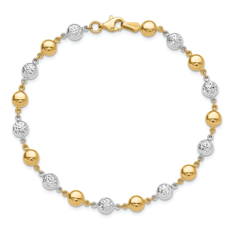 14k Yellow Gold and 14k White Gold Polished Diamond-Cut Puffed Circles Bracelet