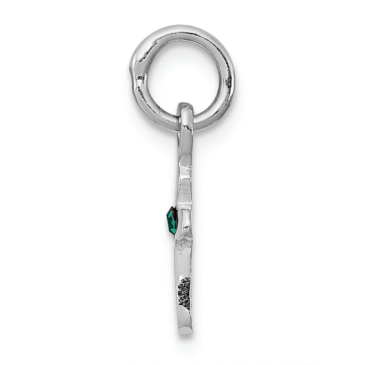 Rhodium Over Sterling Silver Child's May Green Preciosca Crystal Cross Pendant