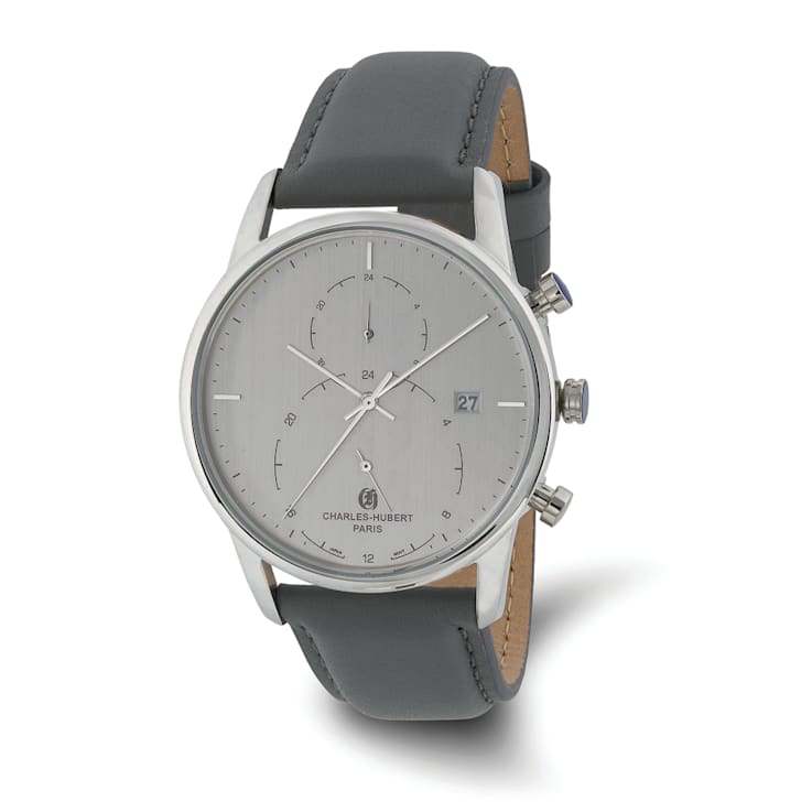 Charles Hubert Men's Stainless Steel Grey Dial Dual Time Watch