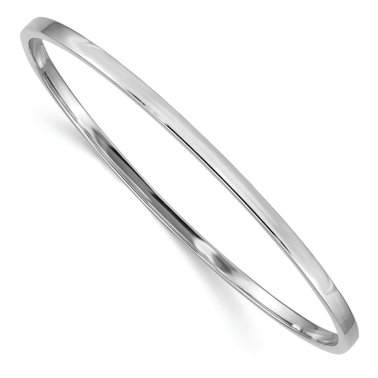 Rhodium Over 14k White Gold 3mm Polished Square Tube Slip-on Bangle