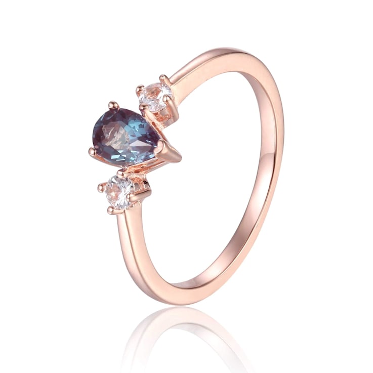 Blue Lab Created Alexandrite with White Sapphire Accents 14K Rose Gold
Over Sterling Silver Ring