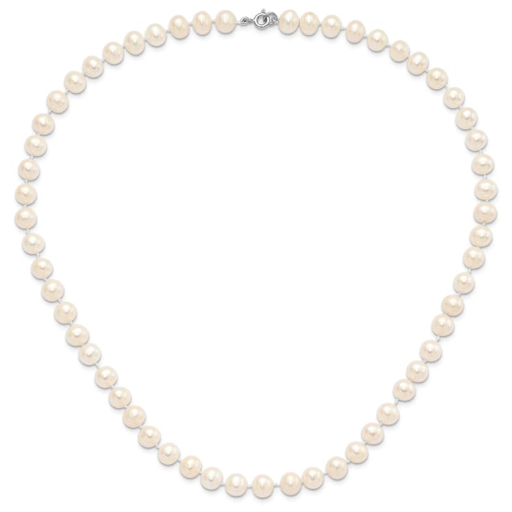 Rhodium Over Sterling Silver 7-8mm White Freshwater Pearl Earring
Bracelet Necklace Set