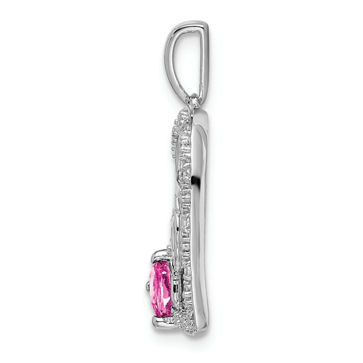 Rhodium Over 14k White Gold Pink Sapphire and Diamond Mom Heart Pendant
