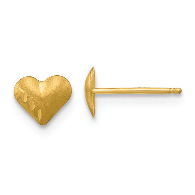 14k Yellow Gold Children's Diamond-Cut and Satin 8mm Puffed Heart Earrings