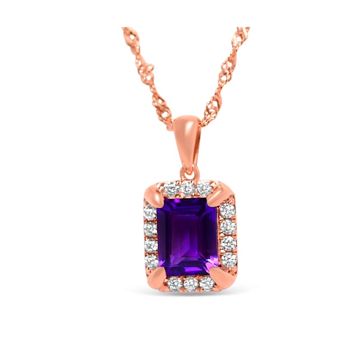 Octagonal Amethyst and Cubic Zirconia 18K Rose Gold Over Sterling Silver
Pendant with chain, 2.13ctw