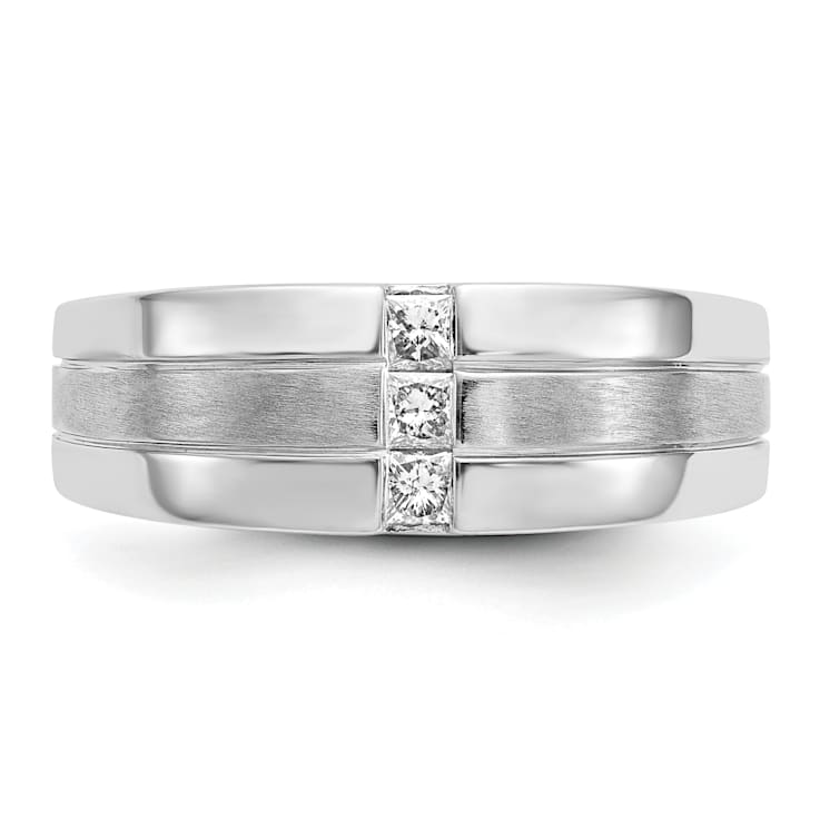 Rhodium Over 14K White Gold Lab Grown Diamond Polished and Satin Men's Ring