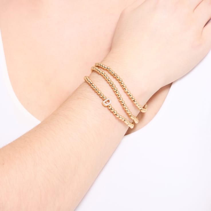 Initial D CZ Beaded Bracelet Set In 14K Gold Over Brass 0.15ctw