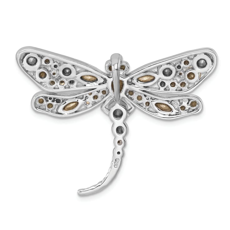 Rhodium Over Sterling Silver Polished Crystal Inlay Dragonfly Chain Slide