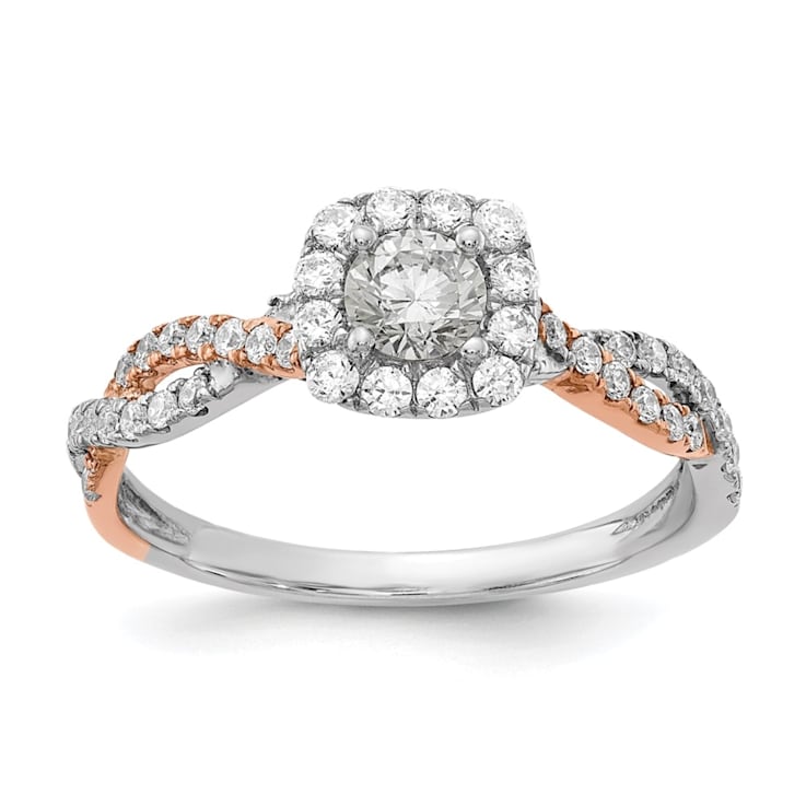 14K Two-tone Lab Grown Diamond Square Halo Engagement Ring 0.778ctw