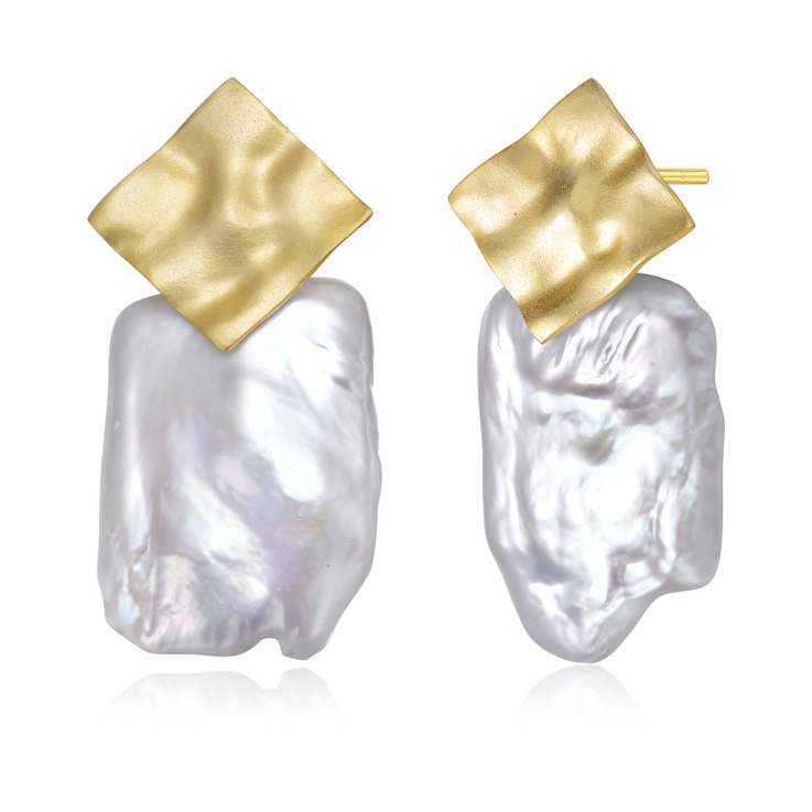 Freshwater Pearl Pear Shape Drop Earrings In 14K Gold Over Sterling Silver