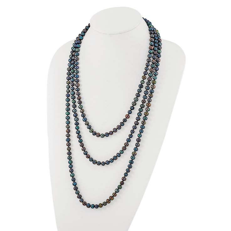 7-8mm Black Freshwater Cultured Pearl 76-inch Slip-on Necklace
