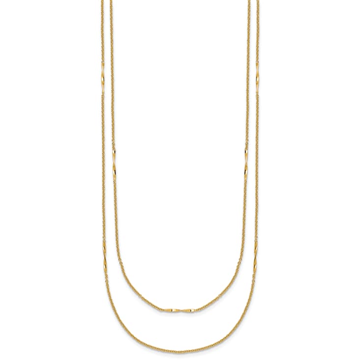 14K Yellow Gold Polished 2-Strand Twist Bar Station Necklace