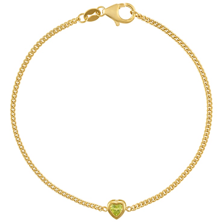 14K Yellow Gold Over Sterling Silver Peridot Curb Chain Bracelet .2ctw