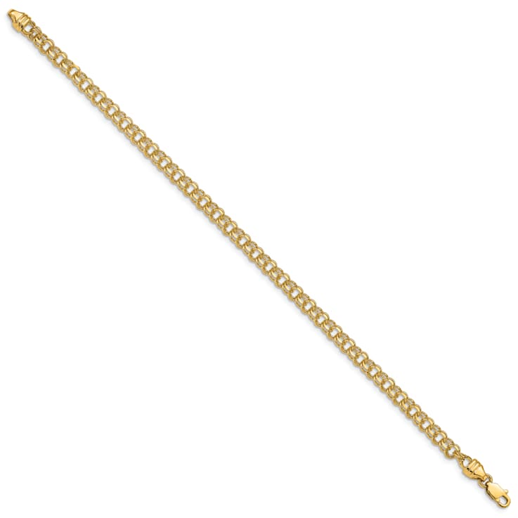 14k Yellow Gold 3.75mm Diamond-Cut Solid Double Link Charm Bracelet