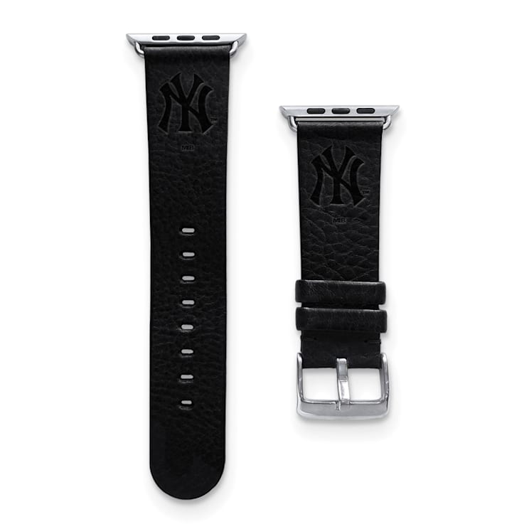 Gametime MLB New York Yankees Black Leather Apple Watch Band (42/44mm
M/L). Watch not included.