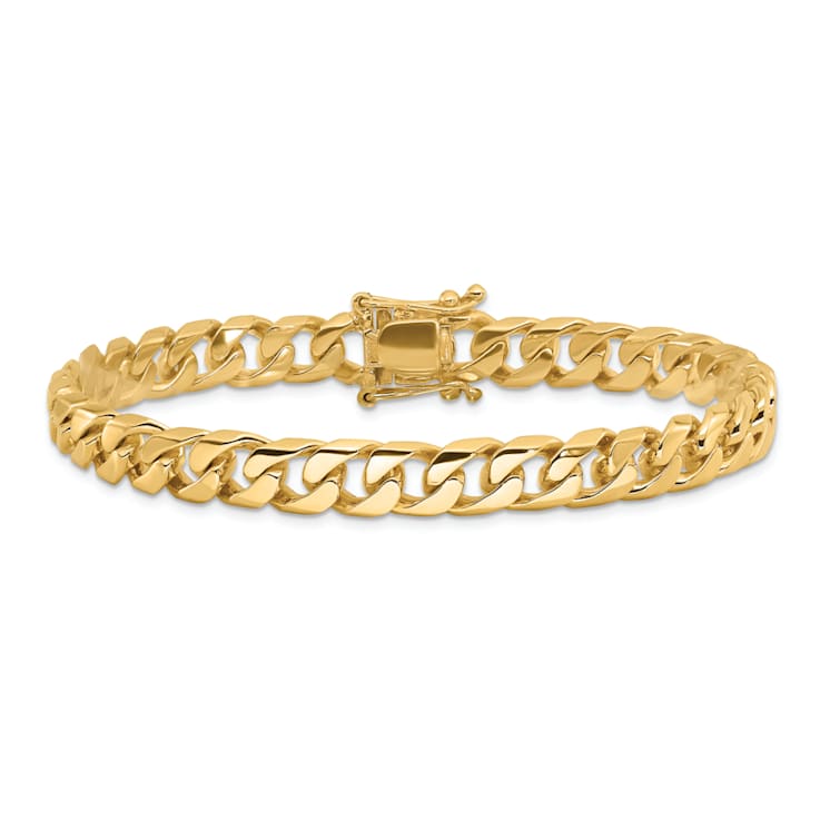 14K Yellow Gold 7.5mm Hand-Polished Flat Beveled Curb Chain Bracelet