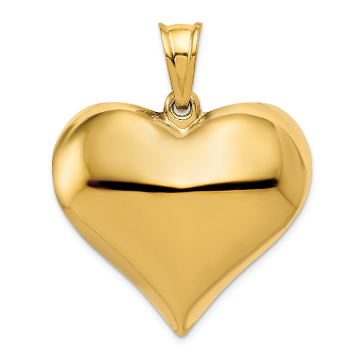 14k Yellow Gold 3D Polished Puffed Heart Pendant