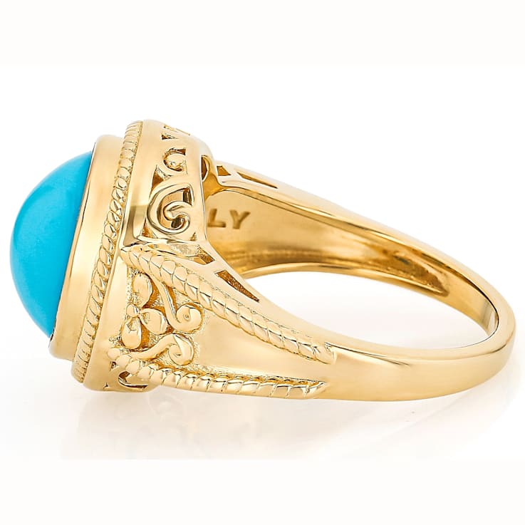Turquoise Round Solitaire Ring In 18K Gold Over Sterling Silver 11mm