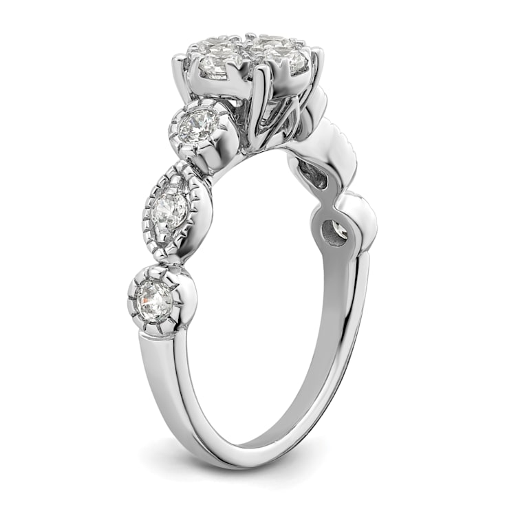 Rhodium Over 14K White Gold Lab Grown Diamond VS/SI GH, Cluster Ring 0.782ctw