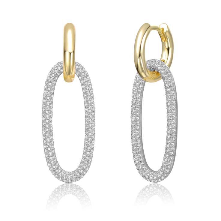 CZ Two-Tone Link Drop Earrings In 14K Gold Over Sterling Silver