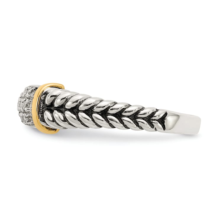 Sterling Silver Antiqued with 14K Accent Diamond Ring