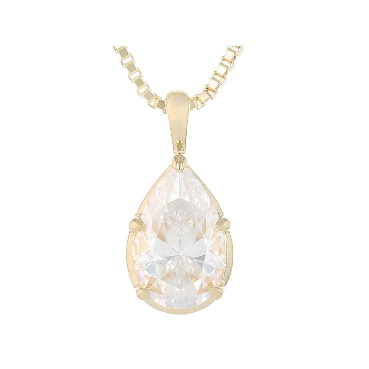 Pear Shape Moissanite Solitaire Pendant In 14K Yellow Gold Over Sterling
Silver 2.10ctw Diamond Equivalent Weight