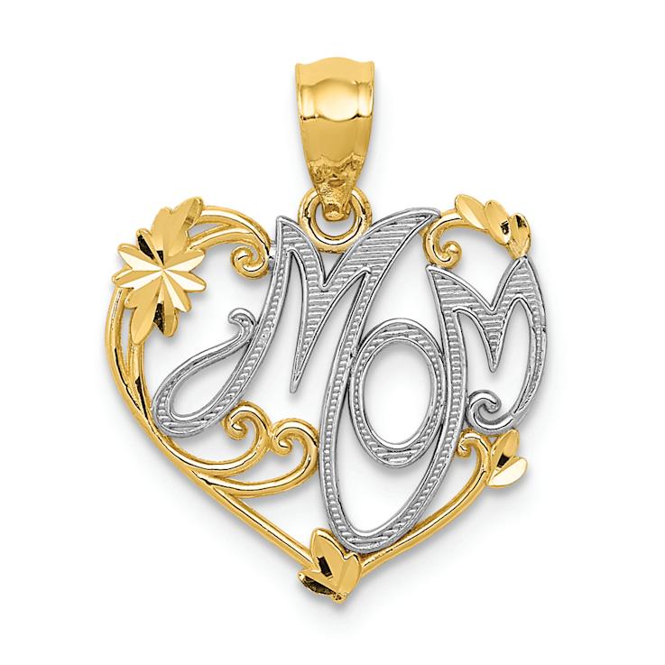 14K Two-tone Gold Diamond-Cut Textured MOM Pendant