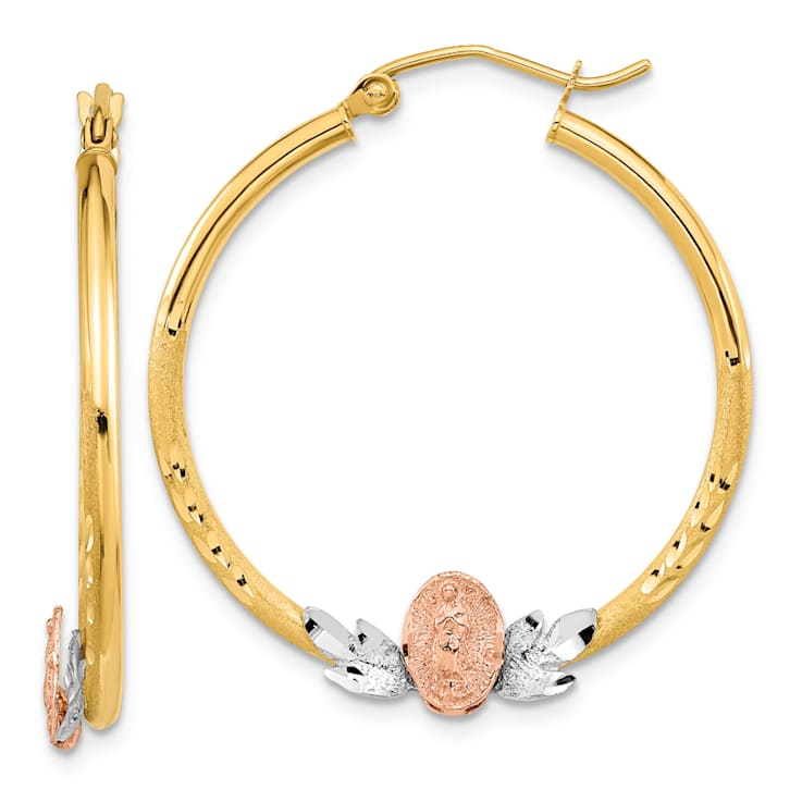 14k Yellow Gold, 14k White Gold and 14k Rose Gold Diamond-cut Brushed 1
1/4" Guadalupe Hoop Earrings