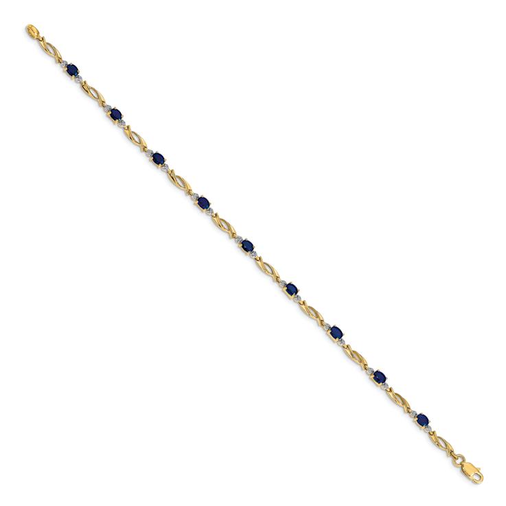 10k Yellow Gold Diamond and Oval Blue Sapphire Bracelet