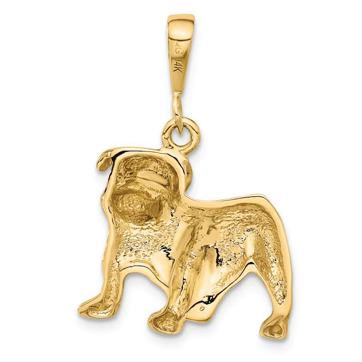 14k Yellow Gold Satin and Diamond-Cut Bulldog Pendant