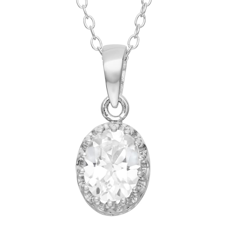 Oval Lab Created White Sapphire Sterling Silver Pendant with Chain 1.45ctw
