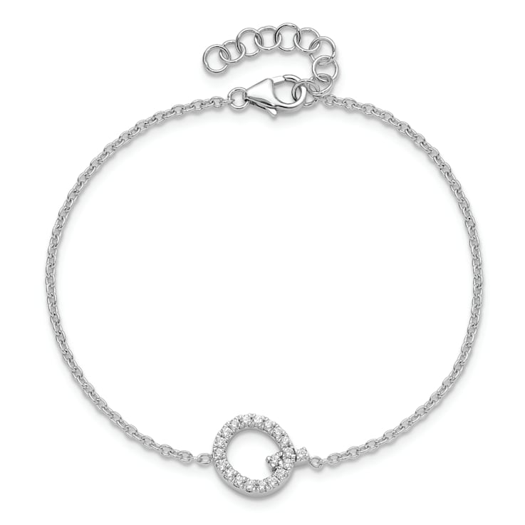 Rhodium Over 14k White Gold Diamond Sideways Letter Q Bracelet