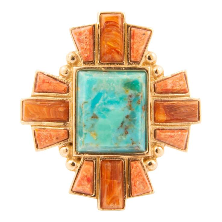 Barse Jewelry Composite Turquoise With Opal & Coral Gold Tone Santa
Fe Cross Ring