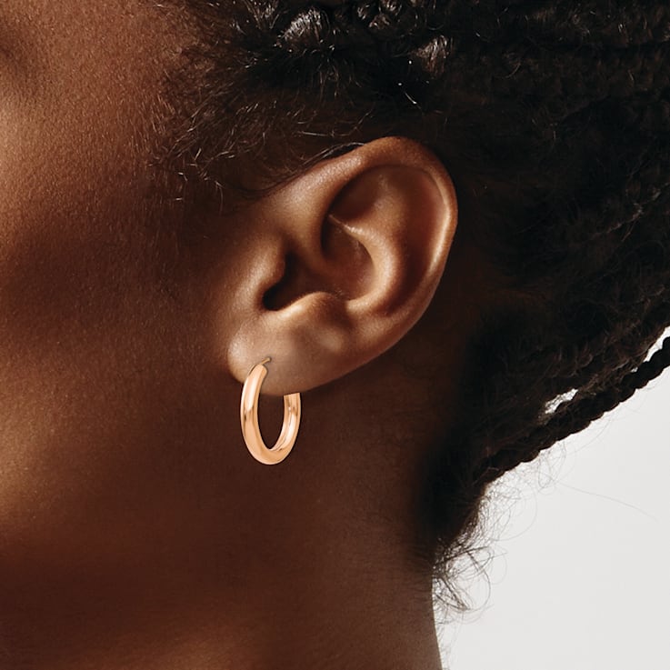 14k Rose Gold 3/4" Polished Endless Tube Hoop Earrings