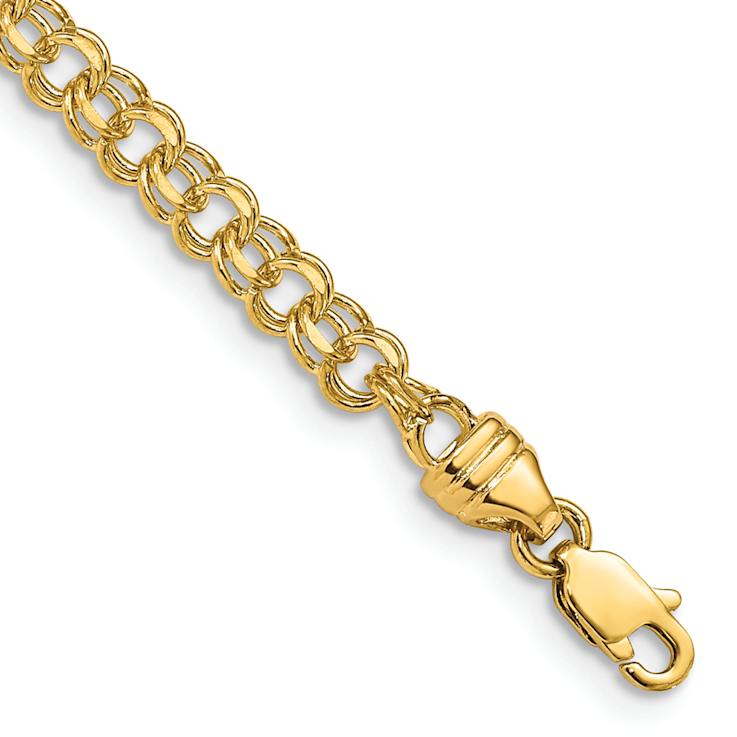 10k Yellow Gold 3.75mm Solid Diamond-Cut Double Link Charm Bracelet