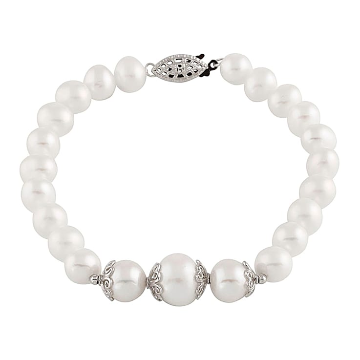 Cultured Freshwater Pearl Bracelet In Sterling Silver 7-9.5mm