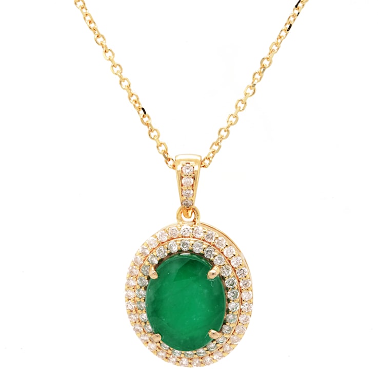 4.30 Ctw Emerald and 0.49 Ctw White Diamond Pendant in 14K YG