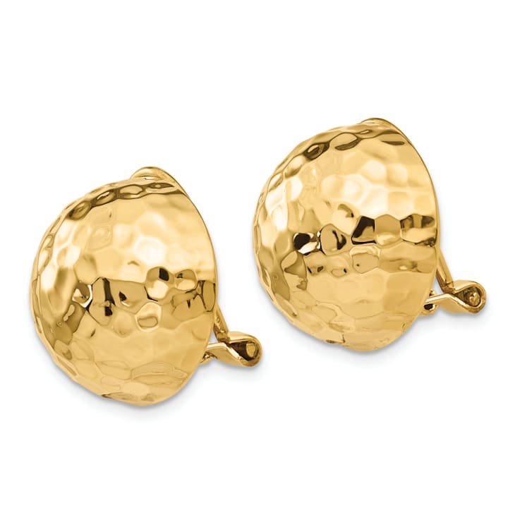 14k Yellow Gold Omega Clip 16mm Hammered Non-Pierced Stud Earrings