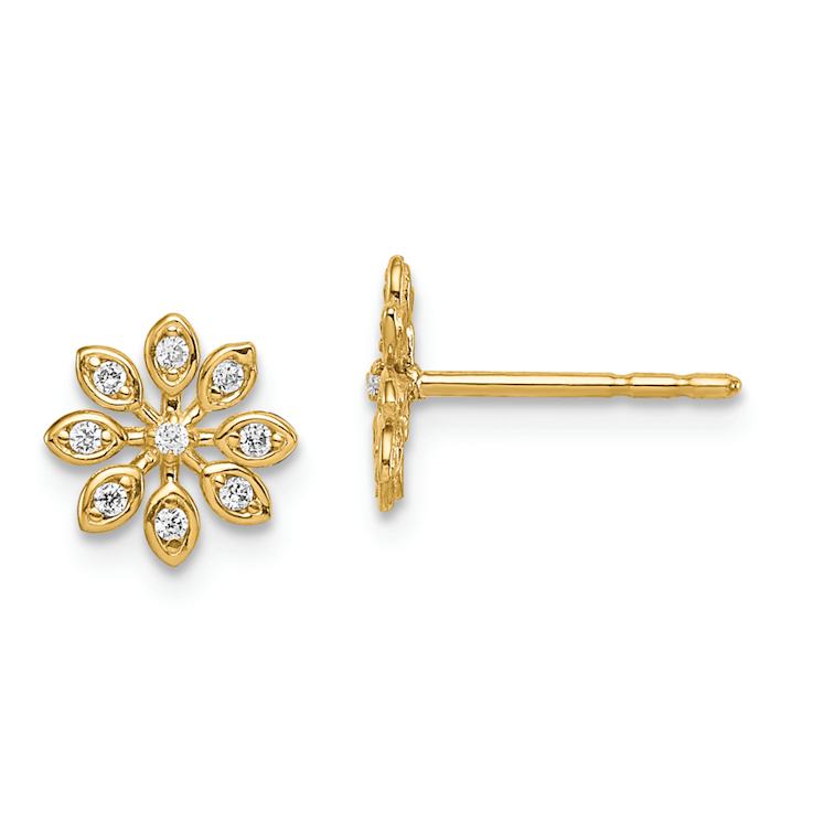 14k Yellow Gold Children's Cubic Zirconia 7.9mm Flower Stud Earrings