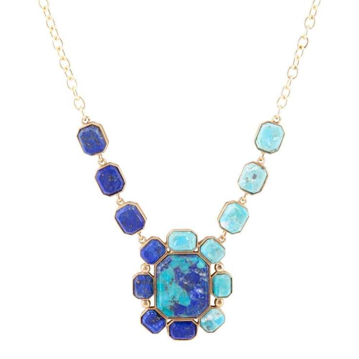 Barse Jewelry Blue Lapis Lazuli and Composite Turquoise Gold Tone
Duality Statement Necklace
