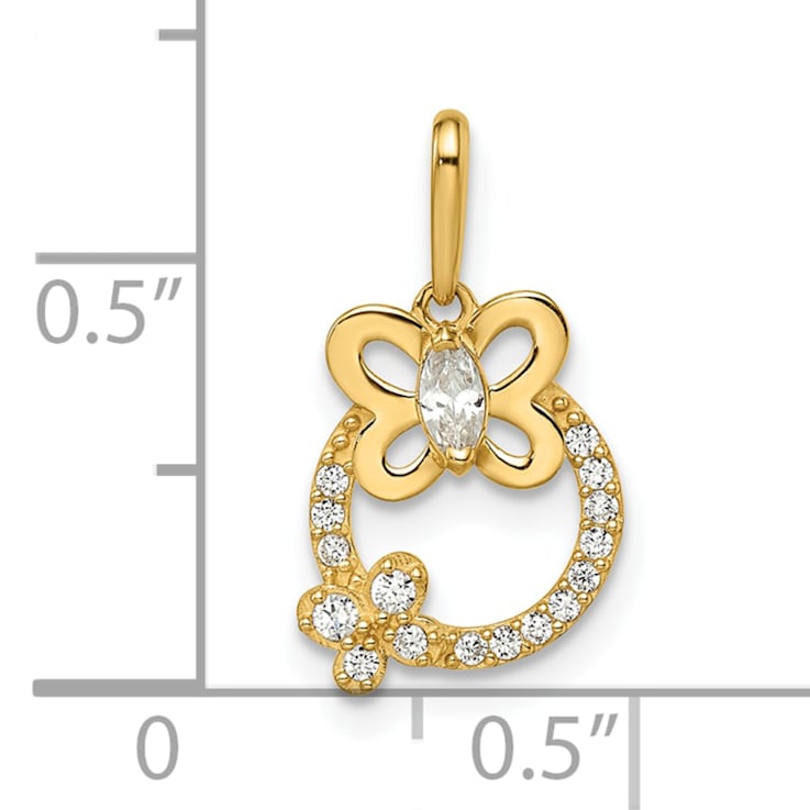 14K Yellow Gold Cubic Zirconia Butterflies Pendant