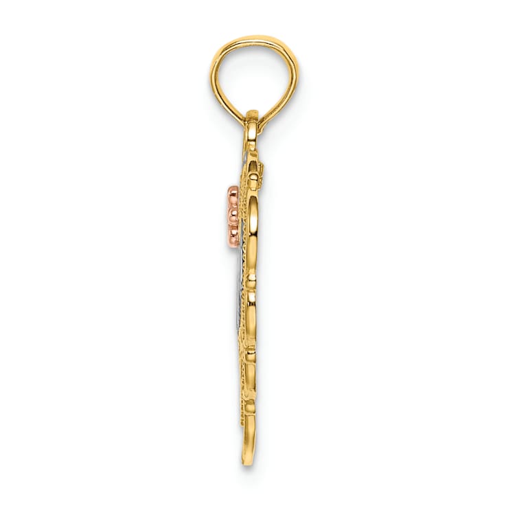14k Yellow Gold and 14k Rose Gold with Rhodium Over 14k Yellow Gold
Textured Mom Heart Flower Charm