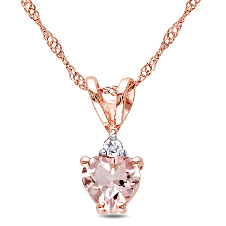 Morganite & Diamond 10K Rose Gold Pendant With Chain 0.52ctw