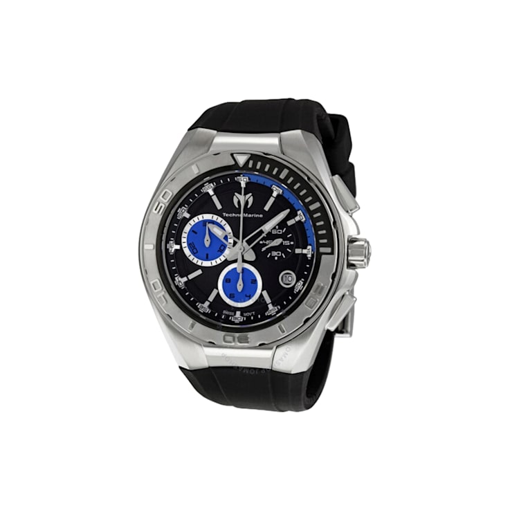 Technomarine Men's Black and Blue Chronograph Black Silicone Strap Watch