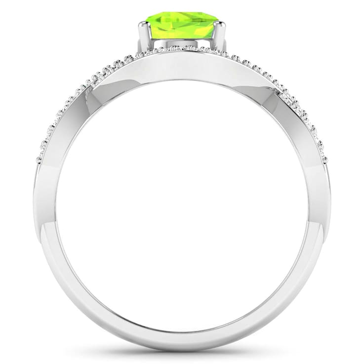 1.29ctw Green Peridot and Diamond 14K White Gold Halo Ring